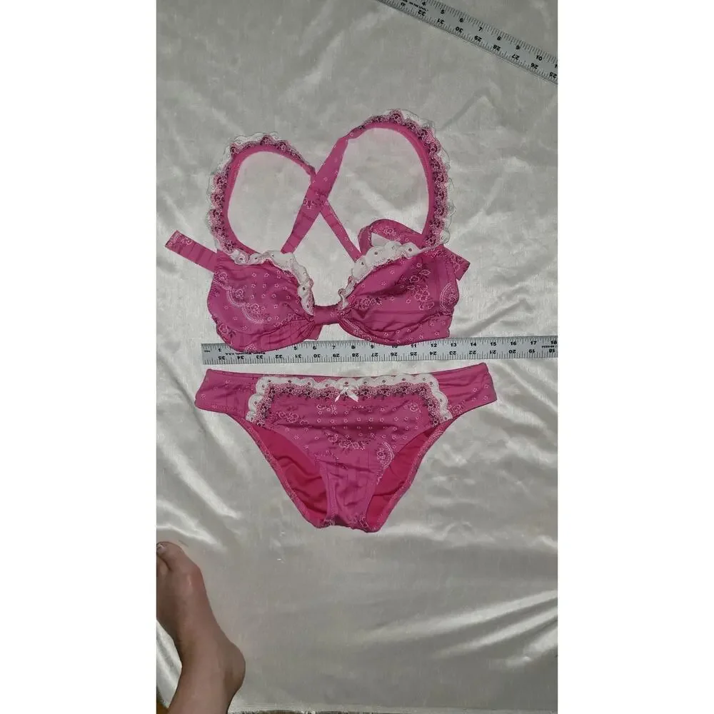 VINTAGE BESTSEY JOHNSON PINK RUFFLE CUPCAKE COWBOY BIKINI! X TOP (S) & (M) BOTTM